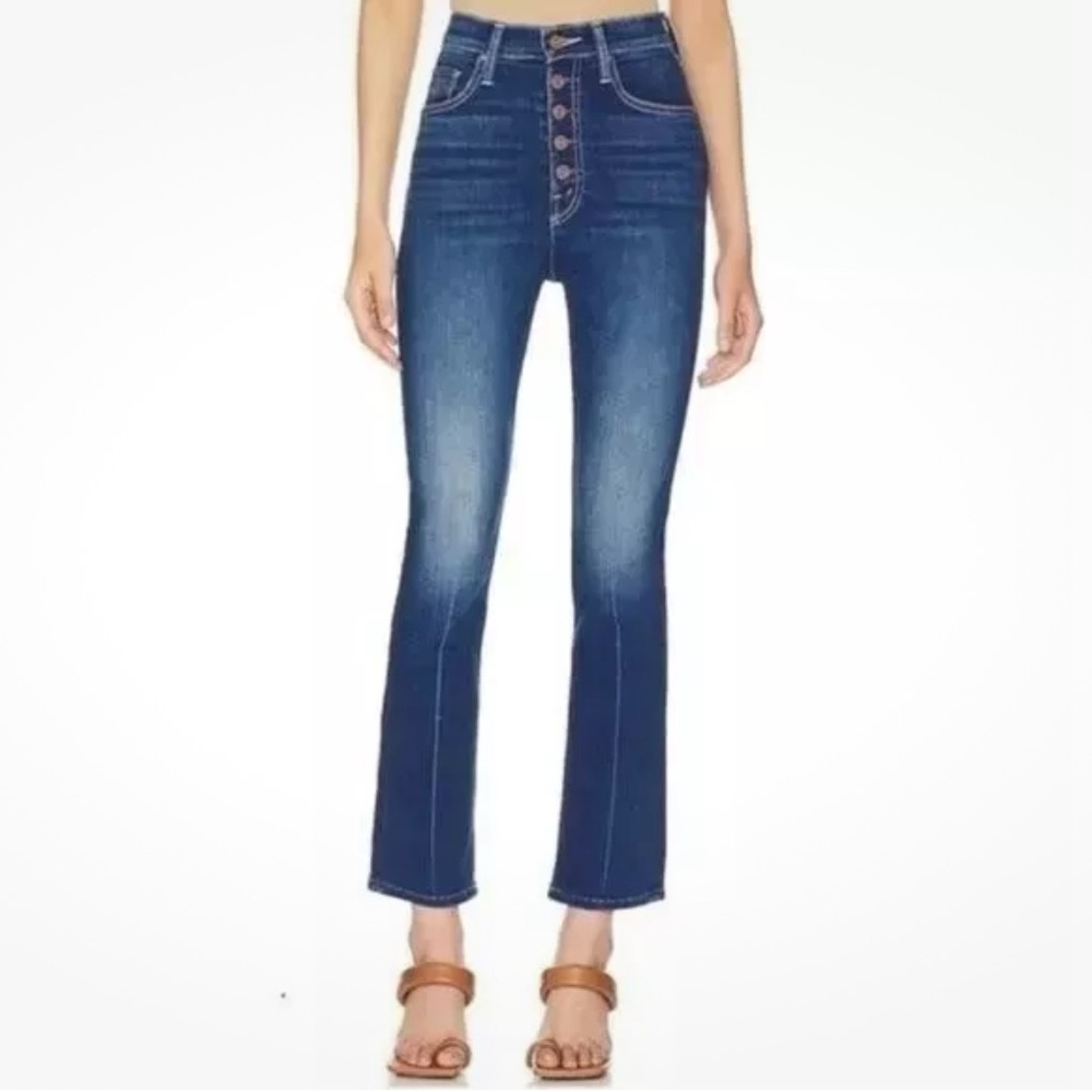MOTHER Jeans The Pixie Rider Ankle in Taxi! Cropped High-Rise Blue Size 26